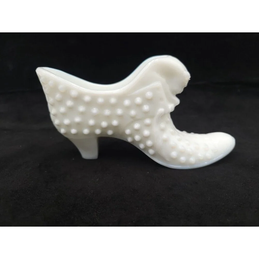Fenton Hobnail Milk White Glass Shoe Boot Slipper Vintage - Cat Head